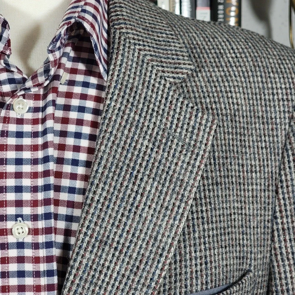 VTG Stafford Men's Tweed Blazer Jacket Two Button Gray‎ Pure Wool Size 46R